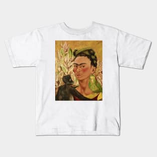 Self Portrait with Monkey and Parrot by Frida Kahlo Kids T-Shirt